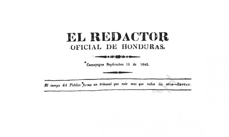 El Redactor Publicación Oficial de Honduras 1840