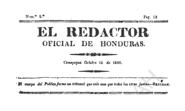 Redactor Oficial de Honduras (No.2) del 15 de octubre de 1840
