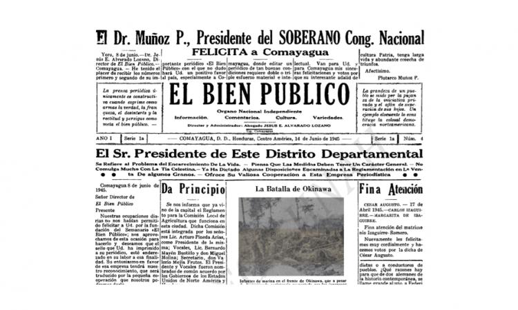 El Bien Público: Semanario publicado en la ciudad de Comayagua 1945