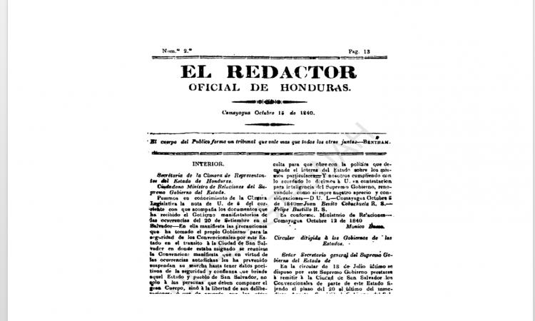 El Redactor Oficial de Honduras (No.2) 1840