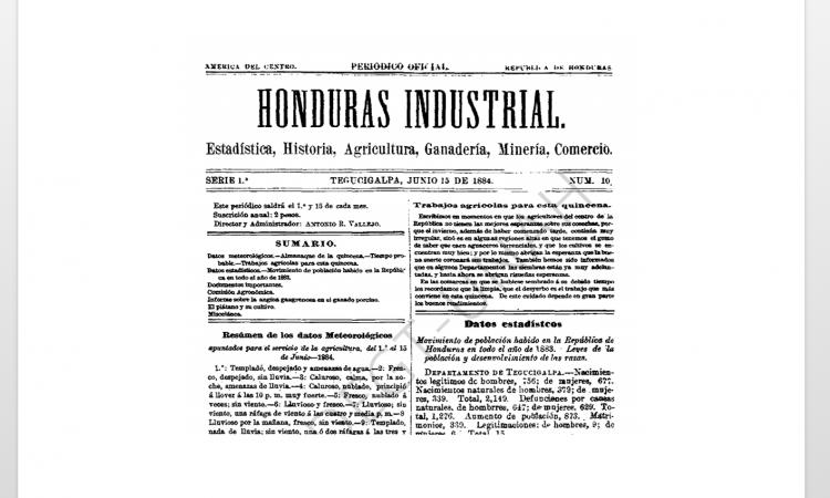 Honduras Industrial (Serie 1°; N°1) del 15 de junio de 1884