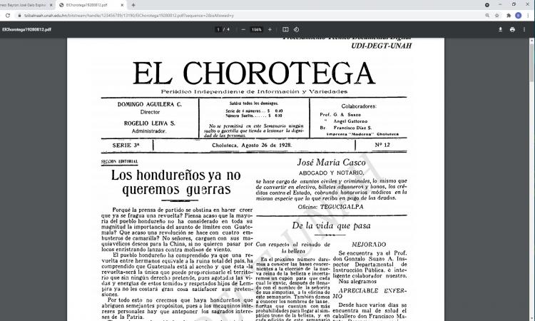 El Chorotega (Serie 3; No.12) del 26 de agosto de 1928.