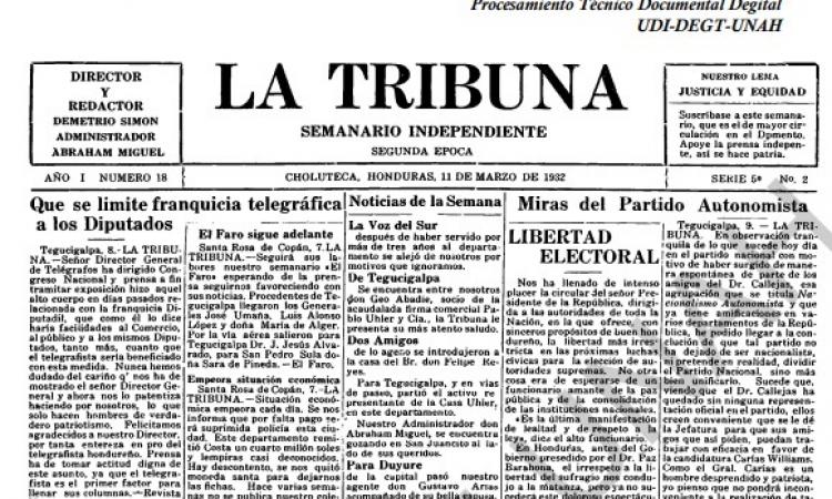 La Tribuna (Año.1; No.18, Serie 5; No.2) 11 de marzo de 1932.
