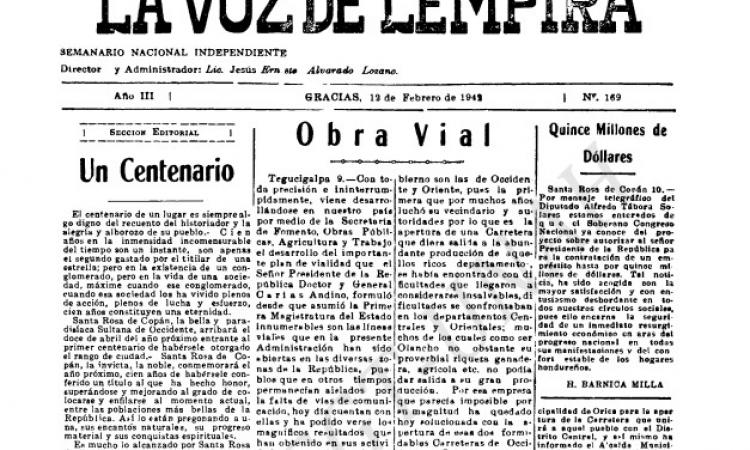 La Voz de Lempira (Año. 3, No. 169) 12 de febrero de 1942.