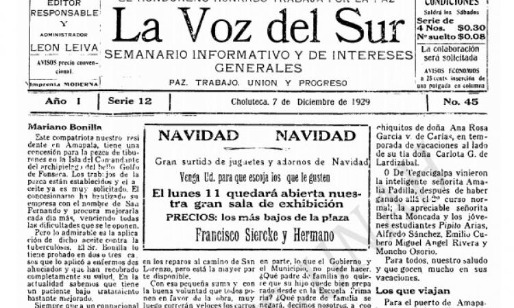 La Voz del Sur (Año 1; No.45)	7 de diciembre de 1929.