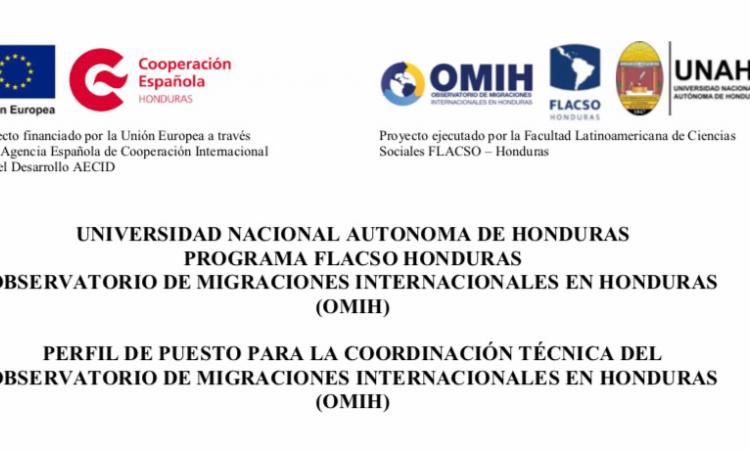 Perfil de puesto para la Coordinación Técnica del Observatorio de Migraciones Internacionales en Honduras (OMIH)
