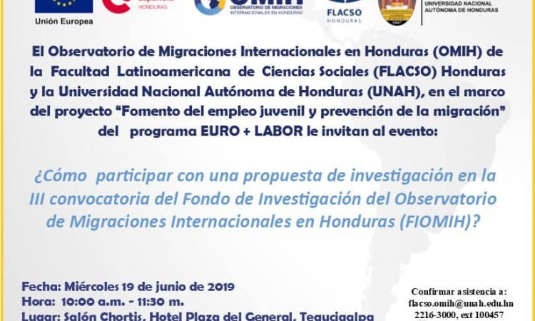 III convocatoria para el financiamiento de proyectos de investigación del Observatorio de Migraciones Internacionales en Honduras (OMIH).