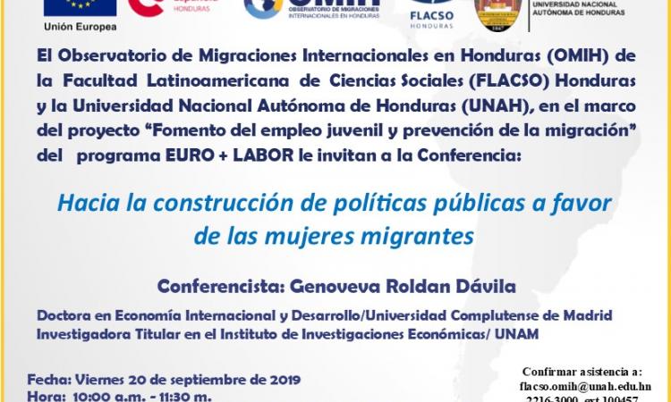 Conferencia: Hacia la construcción de políticas públicas a favor de las mujeres migrantes.
