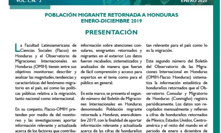 Boletín Informativo Vol. 1, N° 2, Migraciones Internacionales en Honduras.