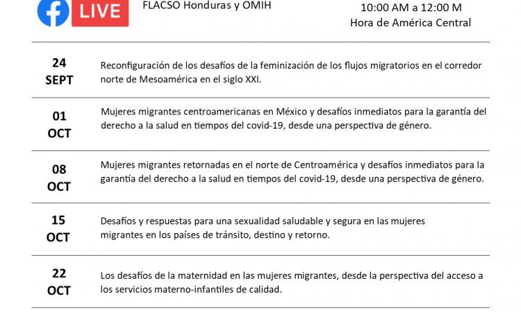 Ciclo de webinarios sobre mujeres migrantes y salud sexual y reproductiva en la zona norte de Mesoamérica: “Oportunidades y desafíos para no dejar a nadie atrás en los tiempos del covid-19”.