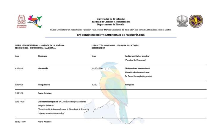 XVI Congreso Centroamericano de Filosofía; del 17 al 21 de Noviembre 2025