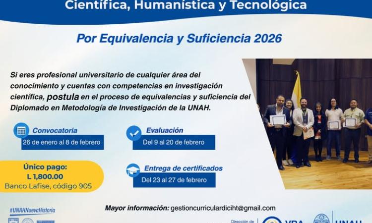 Diciht-UNAH abre convocatoria para Diplomado de Investigación Científica por equivalencia y suficiencia