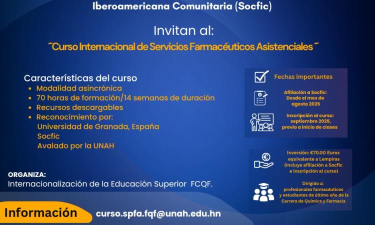 Inscripción abierta ´´Curso Internacional de Servicios Farmacéuticos Asistenciales´´.