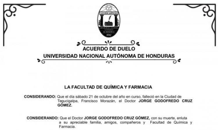 Fallece Doctor Jorge Godofredo Cruz Gómez ex Decano de la Facultad de Química y Farmacia 