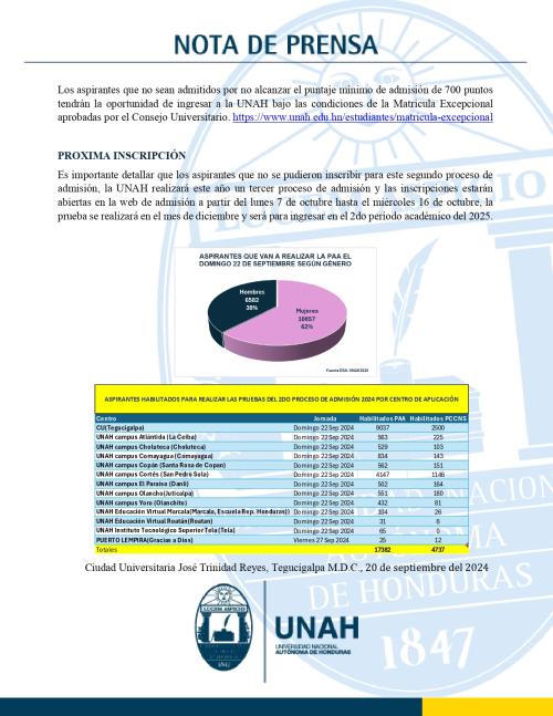 2. Nota de Prensa UNAH realizara la PAA el domigo 22 de septiembre page 0002