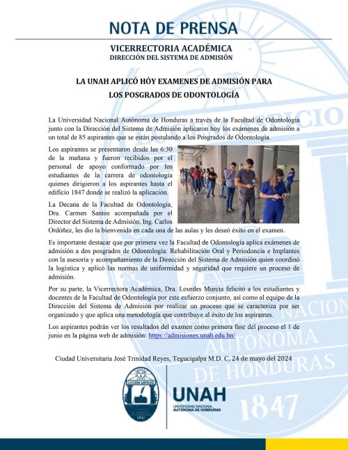Nota de Prensa UNAH realizo hoy examenes para los posgrados de Odontologia page 0001 1 2